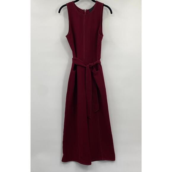 Anthropologie Greylin Colleen Jumpsuit Wide Leg Crop Belted Sleeveless Maroon S - Picture 2 of 9